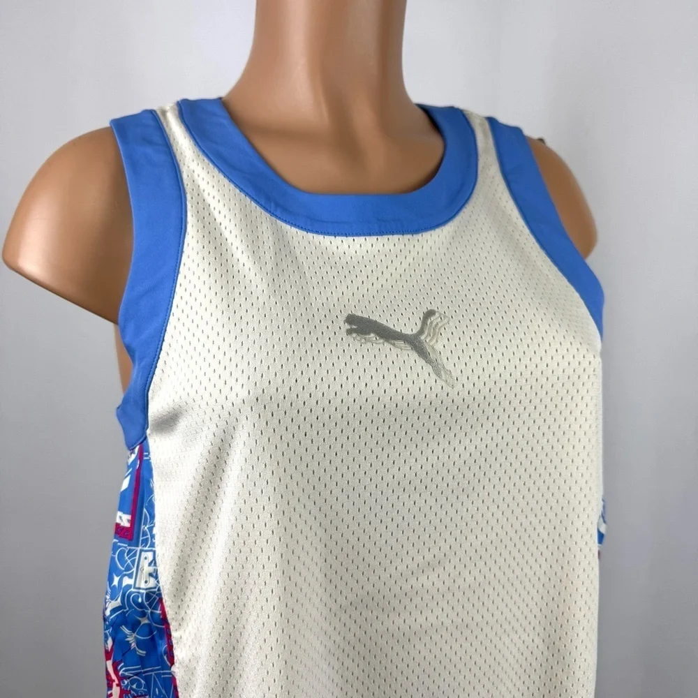 NWT Puma Superstition Women's Sz S Basketball Tank Top Pleated Sided Ivory /Blue
